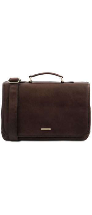 Ανδρική Τσάντα Δερμάτινη Mantova με Smart Connect 15.6 ίντσες Tuscany Leather TL142068 Καφέ σκούρο
