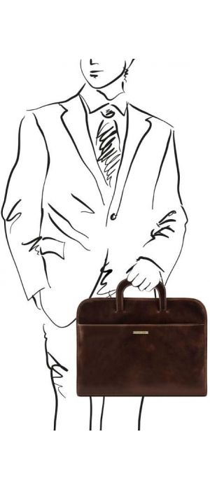Επαγγελματική Τσάντα Δερμάτινη Sorrento Tuscany Leather TL141022 Καφέ σκούρο