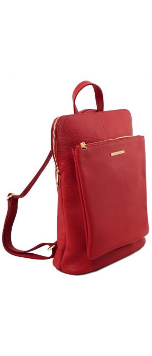 Γυναικεία Τσάντα Πλάτης  Ώμου Δερμάτινη Tuscany Leather TL141682 Κόκκινο lipstick