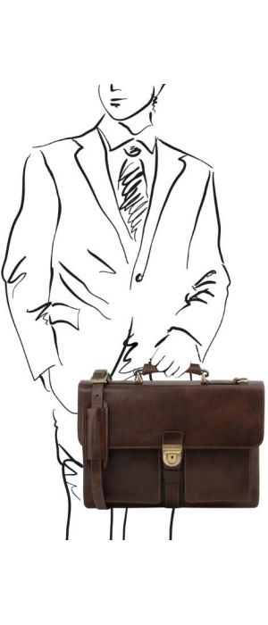 Ανδρική Επαγγελματική Τσάντα Δερμάτινη Assisi 15 ίντσες Tuscany Leather TL141825 Καφέ Σκούρο