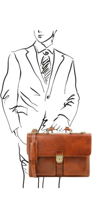 Ανδρική Επαγγελματική Τσάντα Δερμάτινη Assisi 15 ίντσες Tuscany Leather TL141825 Μελί