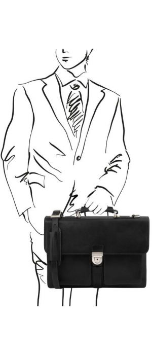 Ανδρική Επαγγελματική Τσάντα Δερμάτινη Assisi 15 ίντσες Tuscany Leather TL141825 Μαύρο