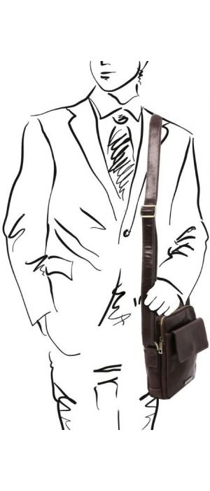 Ανδρικό Τσαντάκι Δερμάτινο Larry Tuscany Leather TL141915 Καφέ Σκούρο