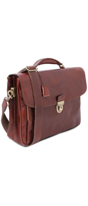 Επαγγελματική Τσάντα Δερμάτινη Alessandria με Smart Connect 15.6 ίντσες Tuscany Leather TL142067 Καφέ