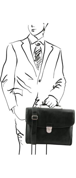 Επαγγελματική Τσάντα Δερμάτινη Alessandria με Smart Connect 15.6 ίντσες Tuscany Leather TL142067 Μαύρο