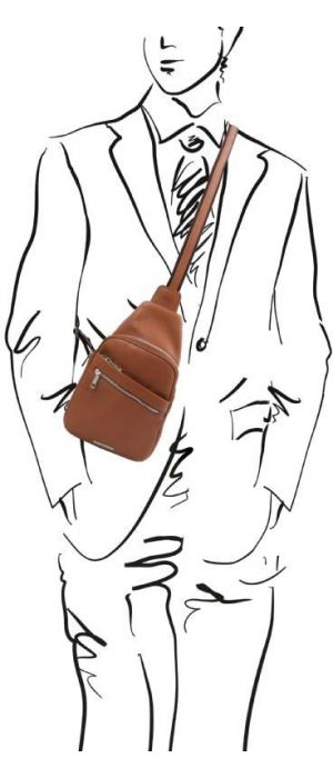 Ανδρικό Τσαντάκι Δερμάτινο Albert Tuscany Leather TL142022 Κονιάκ