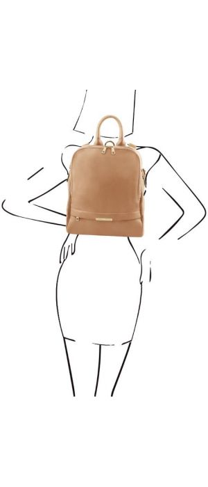 Γυναικεία Τσάντα Πλάτης & Ώμου Δερμάτινη Tuscany Leather TL141376 Σαμπανιζέ
