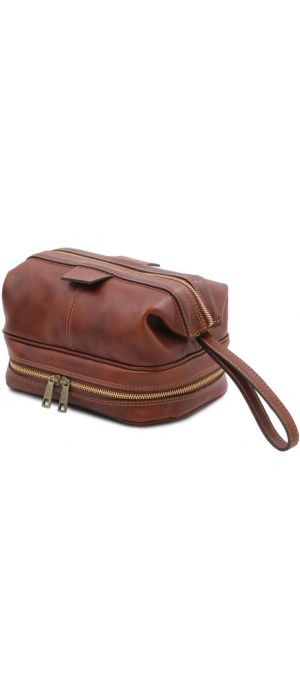 Θήκη Τσαντάκι Καλλυντικών Δερμάτινο Jacob Tuscany Leather TL142204 Καφέ