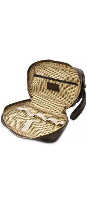 Θήκη Τσαντάκι Καλλυντικών Δερμάτινο Jacob Tuscany Leather TL142204 Καφέ σκούρο