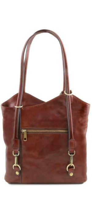 Γυναικεία Τσάντα Δερμάτινη Πλάτης & Ώμου Patty Tuscany Leather TL141497 Καφέ