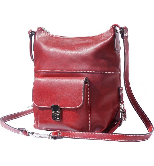 Δερμάτινη Τσάντα Ωμου Barbara Firenze Leather 6563 Σκουρο Κόκκινο