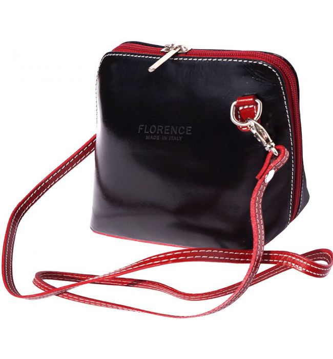 Δερματινο Τσαντακι Ωμου Dalida Firenze Leather 201 Μαύρο/Κόκκινο
