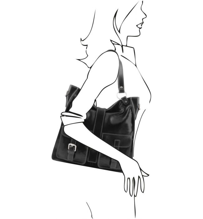 Γυναικεία Τσάντα Δερμάτινη Melissa Μαύρο Tuscany Leather