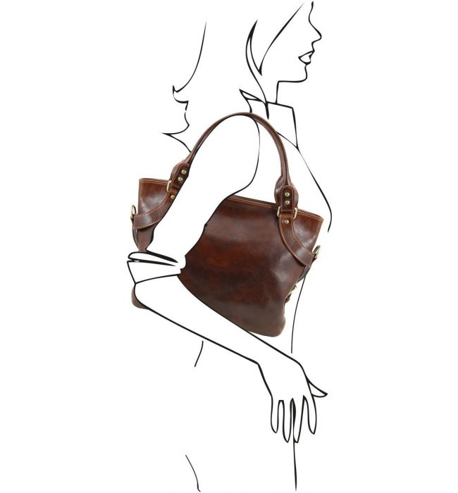 Γυναικεία Τσάντα Δερμάτινη Ilenia Καφέ Tuscany Leather