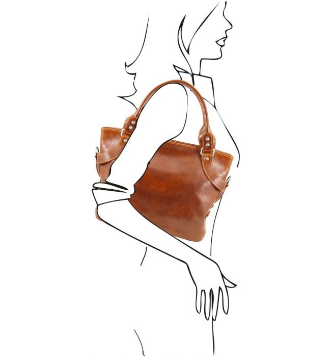 Γυναικεία Τσάντα Δερμάτινη Ilenia Μελί Tuscany Leather