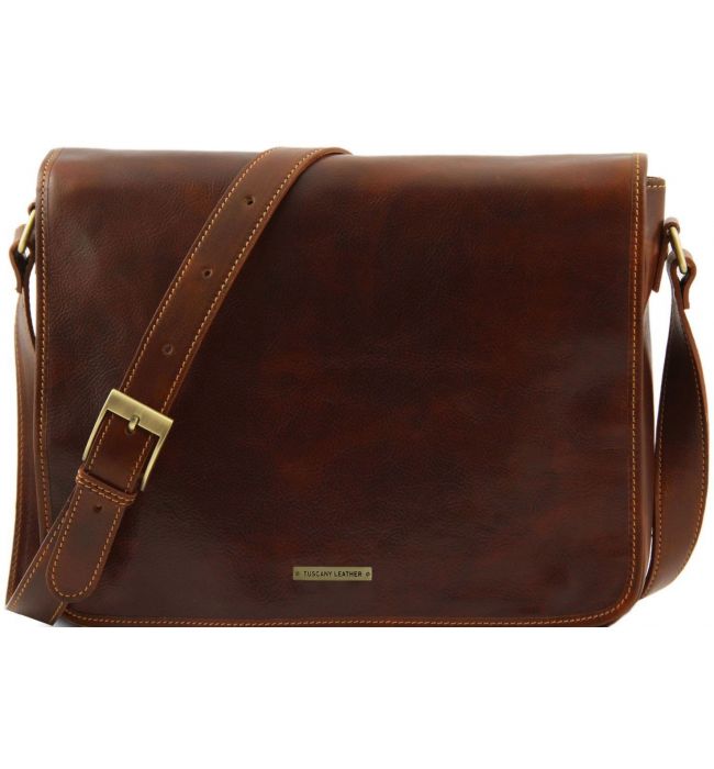 Ανδρική Τσάντα Δερμάτινη Messenger Double TL90475 Καφέ Tuscany Leather