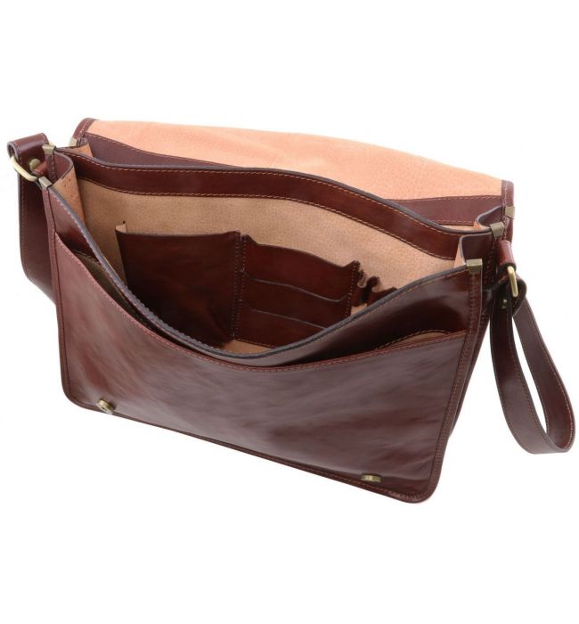 Ανδρική Τσάντα Δερμάτινη Messenger TL141254 Καφέ σκούρο Tuscany Leather