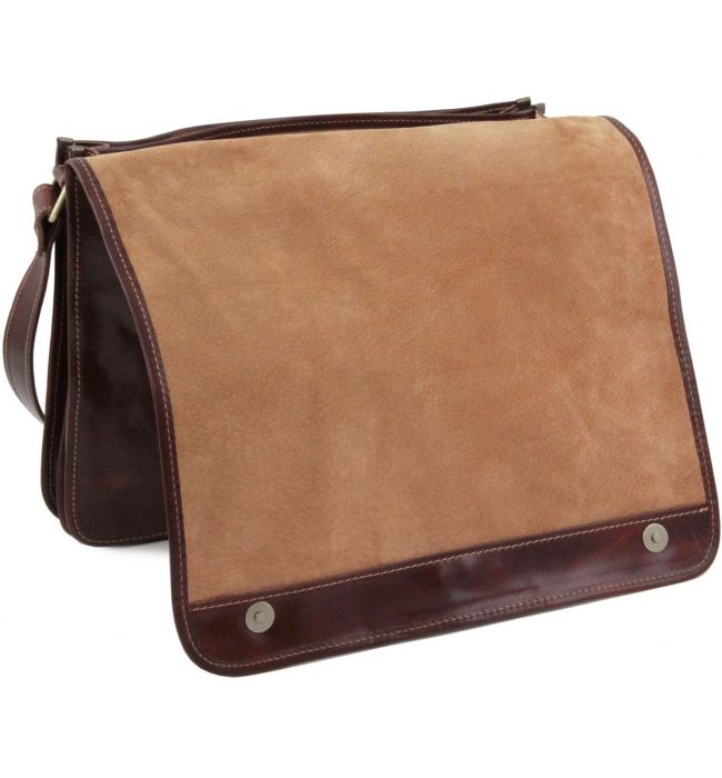 Ανδρική Τσάντα Δερμάτινη Messenger Double TL90475 Καφέ Tuscany Leather