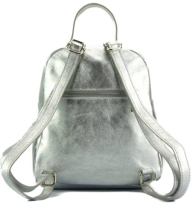 Γυναικείο Δερμάτινο Backpack Basilia Firenze Leather 6149 Ασημί