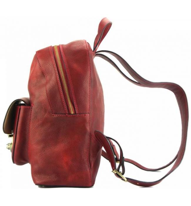Δερμάτινο Backpack Discovery Firenze Leather 7400 Σκούρο Κόκκινο