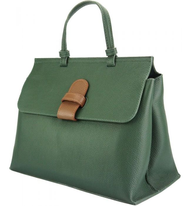 Δερμάτινη Τσάντα Χειρός Donatella GM Firenze Leather 8061 Σκούρο Πράσινο/Καφέ