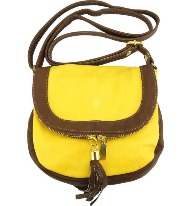 Δερμάτινη Τσάντα Ώμου Tarsilla Firenze Leather 238S Κίτρινο/Καφέ