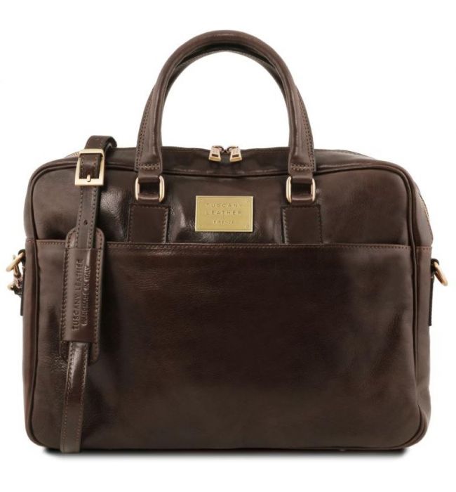 Τσάντα Laptop Δερμάτινη Urbino 15.6 ίντσες TL141241 Tuscany Leather Καφέ σκούρο
