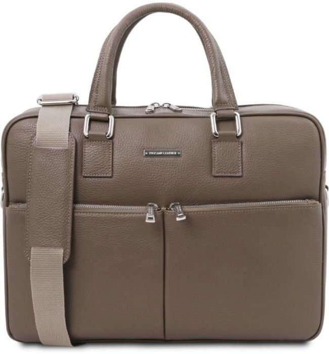 Τσάντα Laptop Δερμάτινη Treviso 17 ίντσες Tuscany Leather TL141986 Σταχτί σκούρο