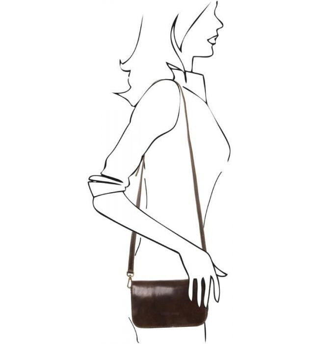 Γυναικείο Τσαντάκι Ώμου Δερμάτινο Tuscany Leather TL141713 Καφέ σκούρο