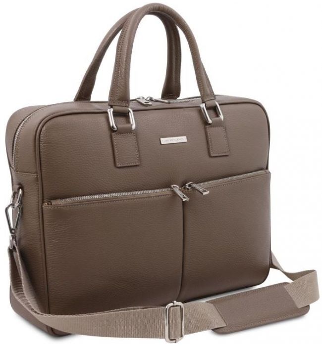 Τσάντα Laptop Δερμάτινη Treviso 17 ίντσες Tuscany Leather TL141986 Σταχτί σκούρο