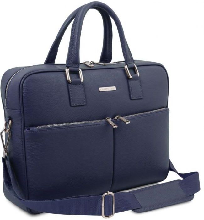 Τσάντα Laptop Δερμάτινη Treviso 17 ίντσες Tuscany Leather TL141986 Μπλε σκούρο